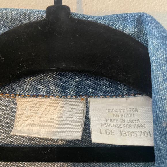 Vintage Blair Lightweight Denim Floral Embroidered Chore Coat / Shirt Jacket L - Picture 4 of 7